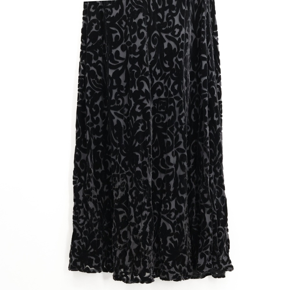 Sarah Campbell Black Burnout Velvet Damask Maxi Dress Womens L Gown Formal Boho - Picture 6 of 16